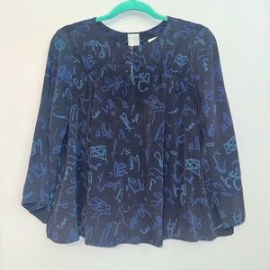 Steven Alan 100% Silk Geometric Grafitti Print Blouse Size Medium